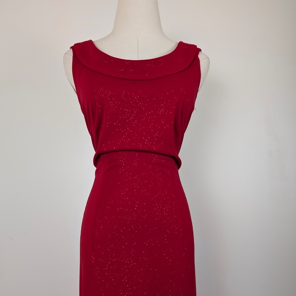 90s Red Glitter Maxi Dress Sleeveless Open Back Slit Floor Length Bodycon - Picture 10 of 13